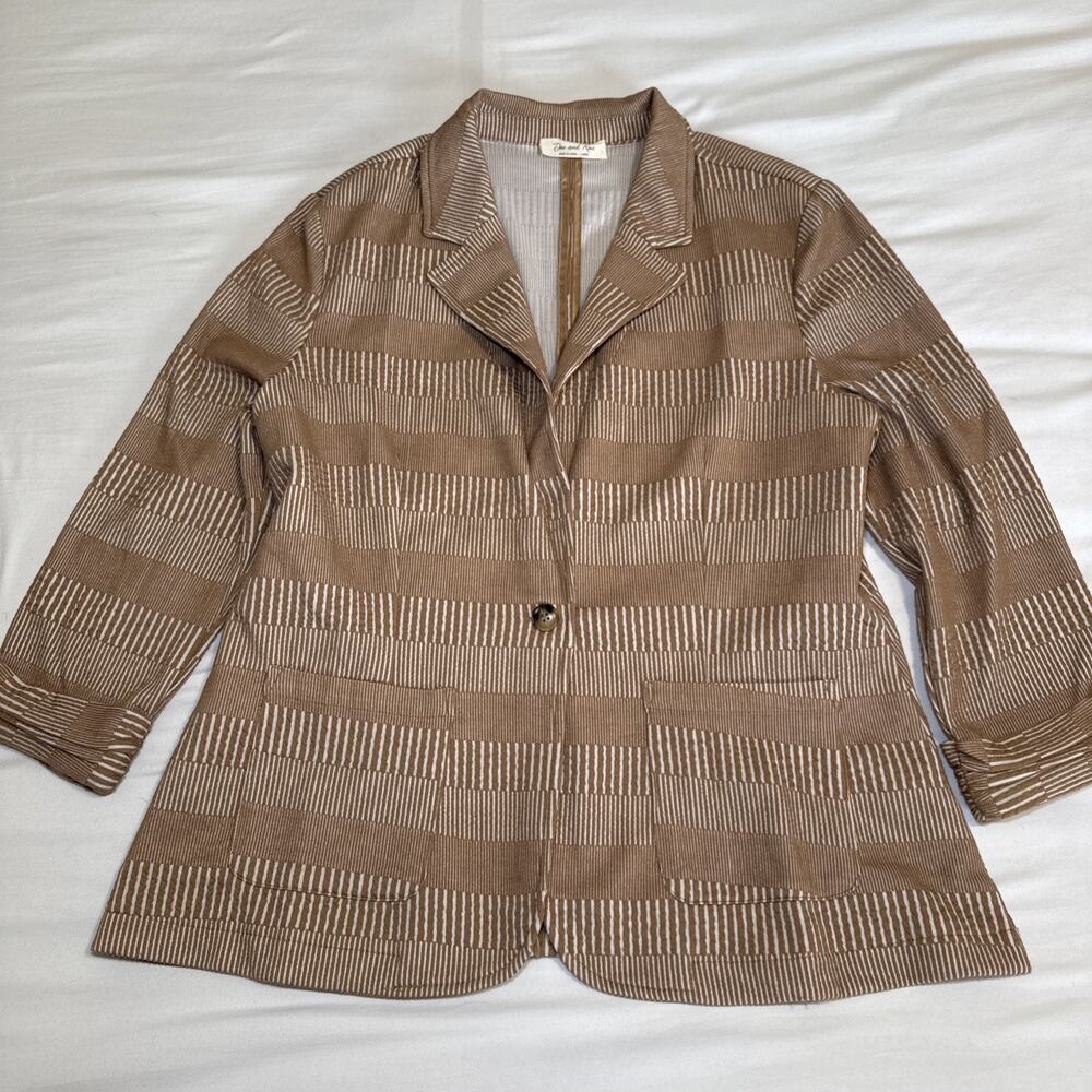 Doe & Rae Womens Large Knit Blazer Jacket 3/4 Cuff Sleeve Collared Stretch EUC